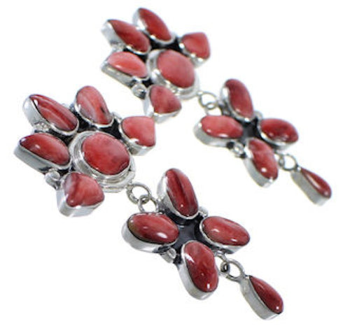 Genuine Sterling Silver Southwestern Red Oyster Earrings BW62562
